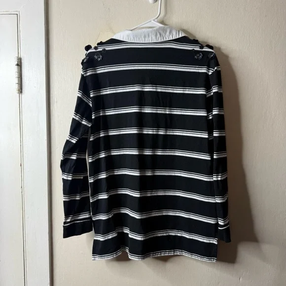 Anthropologie Maeve Black White It Girl Embellished Polo Top - Picture 5 of 7